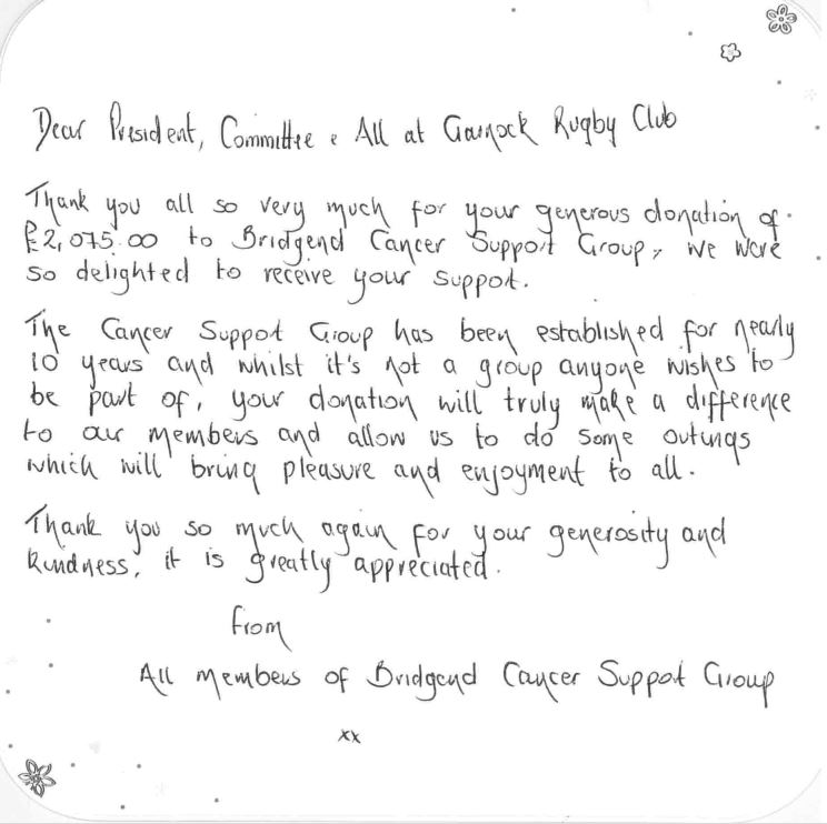 Bridgend Cancer Support Group receives £2,075